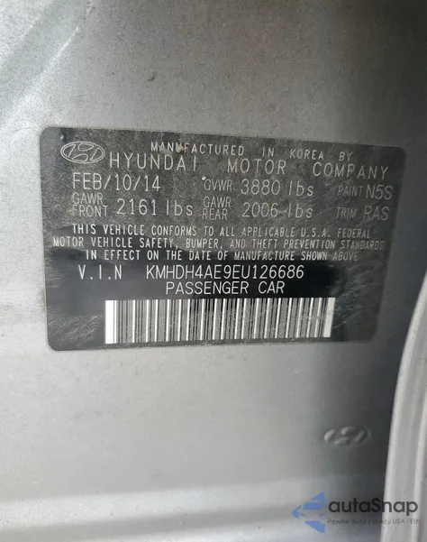 2014 Hyundai Elantra Se z USA, uszkodzony, nr VIN KMHDH4AE9EU126686